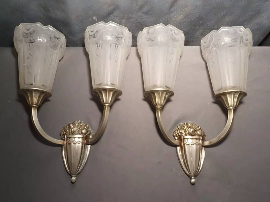 superbe! paire appliques lampe murale art deco 1930