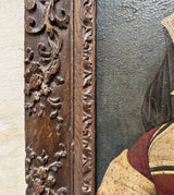 Tableau Ancien Portrait Femme Fleur Peinture Allemande Renaissance 17ème Cadre