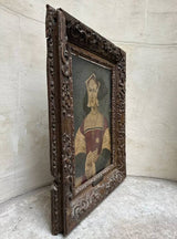 Tableau Ancien Portrait Femme Fleur Peinture Allemande Renaissance 17ème Cadre