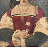 Tableau Ancien Portrait Femme Fleur Peinture Allemande Renaissance 17ème Cadre