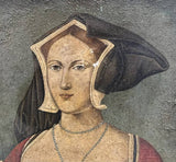 Tableau Ancien Portrait Femme Fleur Peinture Allemande Renaissance 17ème Cadre
