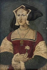 Tableau Ancien Portrait Femme Fleur Peinture Allemande Renaissance 17ème Cadre
