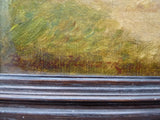 Superbe rare ancienne Peinture huile signée chevalier médiéval joute