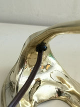 LAMPE ART DECO / ART NOUVEAU EN BRONZE. TULIPE EN VERRE IRISE ATTRIBUEE A LOETZ