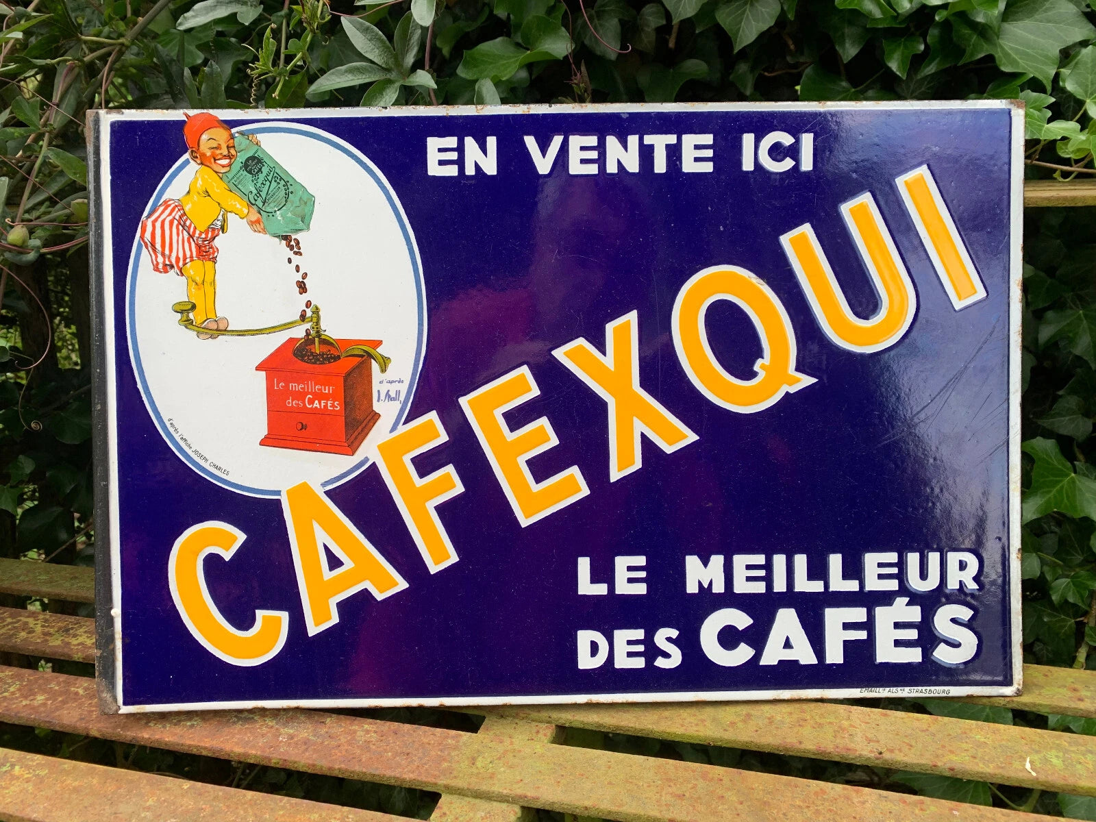 plaque émaillée double face "CAFEXQUI"