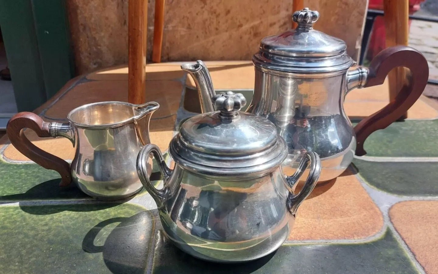 Argent Massif Têtard Frères Service Café 3 pièces Minerve Silber Silver